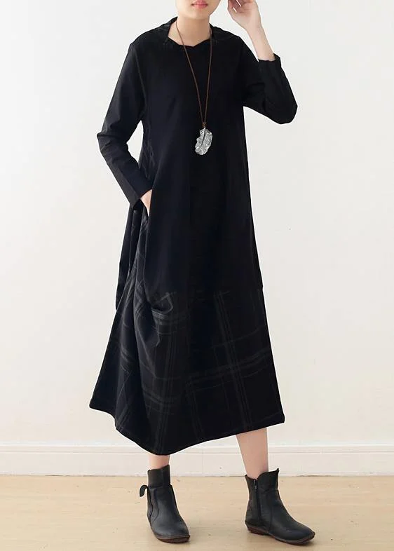 Beautiful black cotton quilting dresses o neck patchwork Maxi Dress