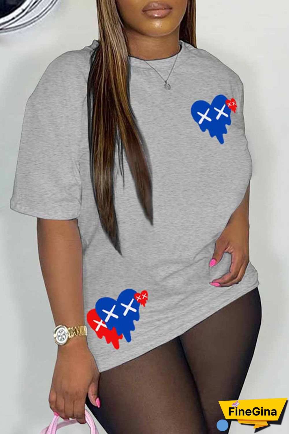 Black Casual Print Patchwork O Neck T-Shirts