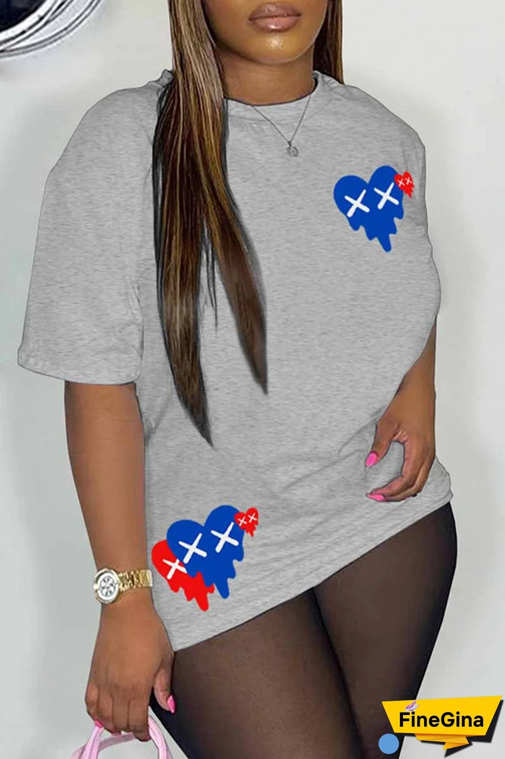 Black Casual Print Patchwork O Neck T-Shirts