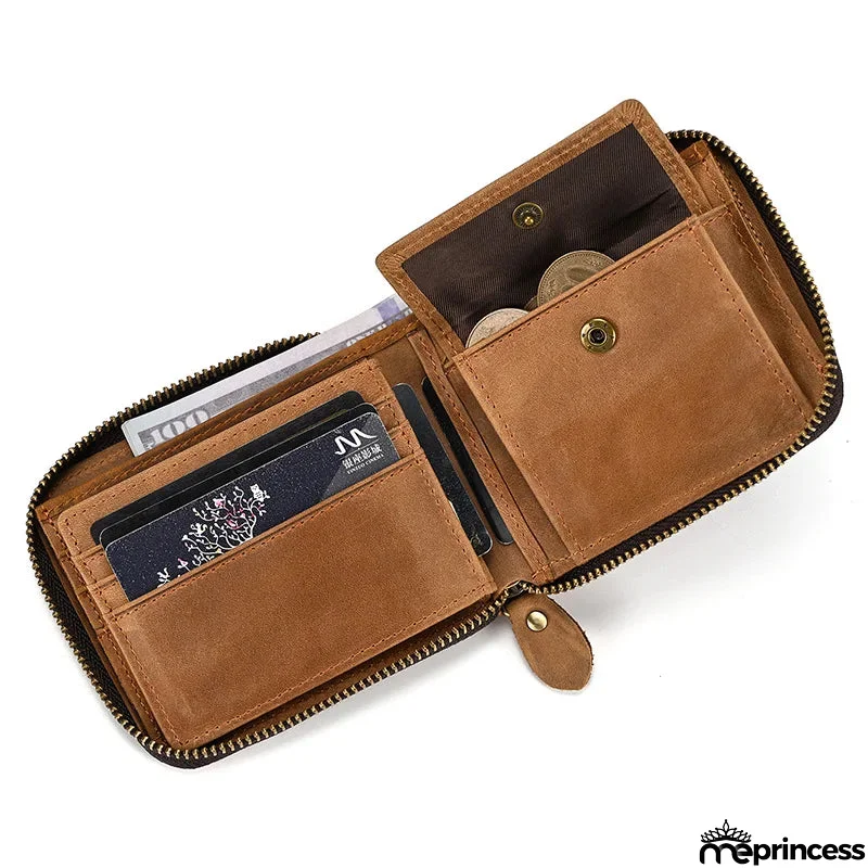 Men's Genuine Leather Solid Pattern Card Holder Trendy Wallets