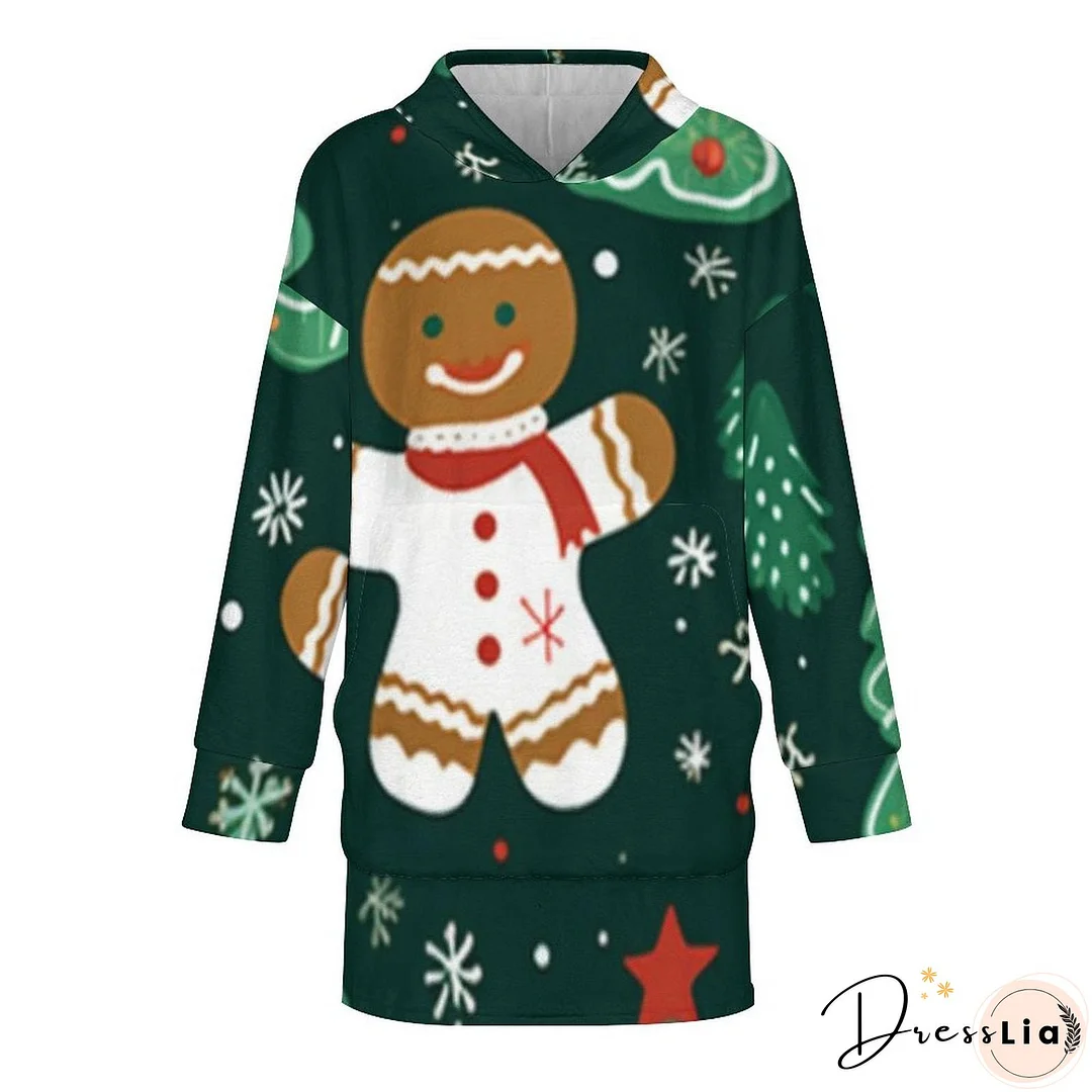Oversized Wearable Blanket Christmas Print Hoodie With Pocket