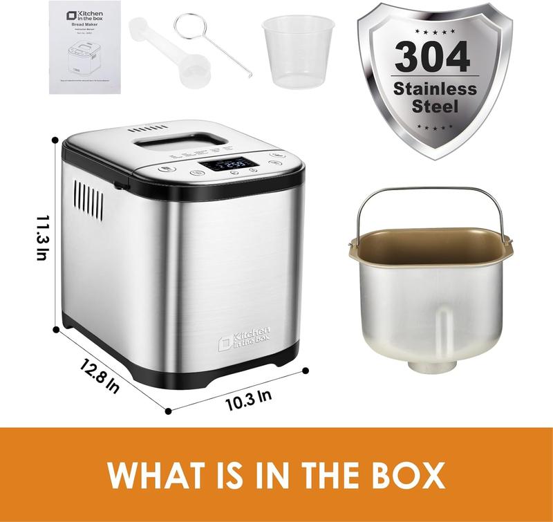 Product Introduction of Automatic Bread Maker, 2LB 1.5LB 1LB Bread Maker Machine with with Gluten-Free Setting, 15-in-1 Stainless Steel Bread Maker with Recipes 8