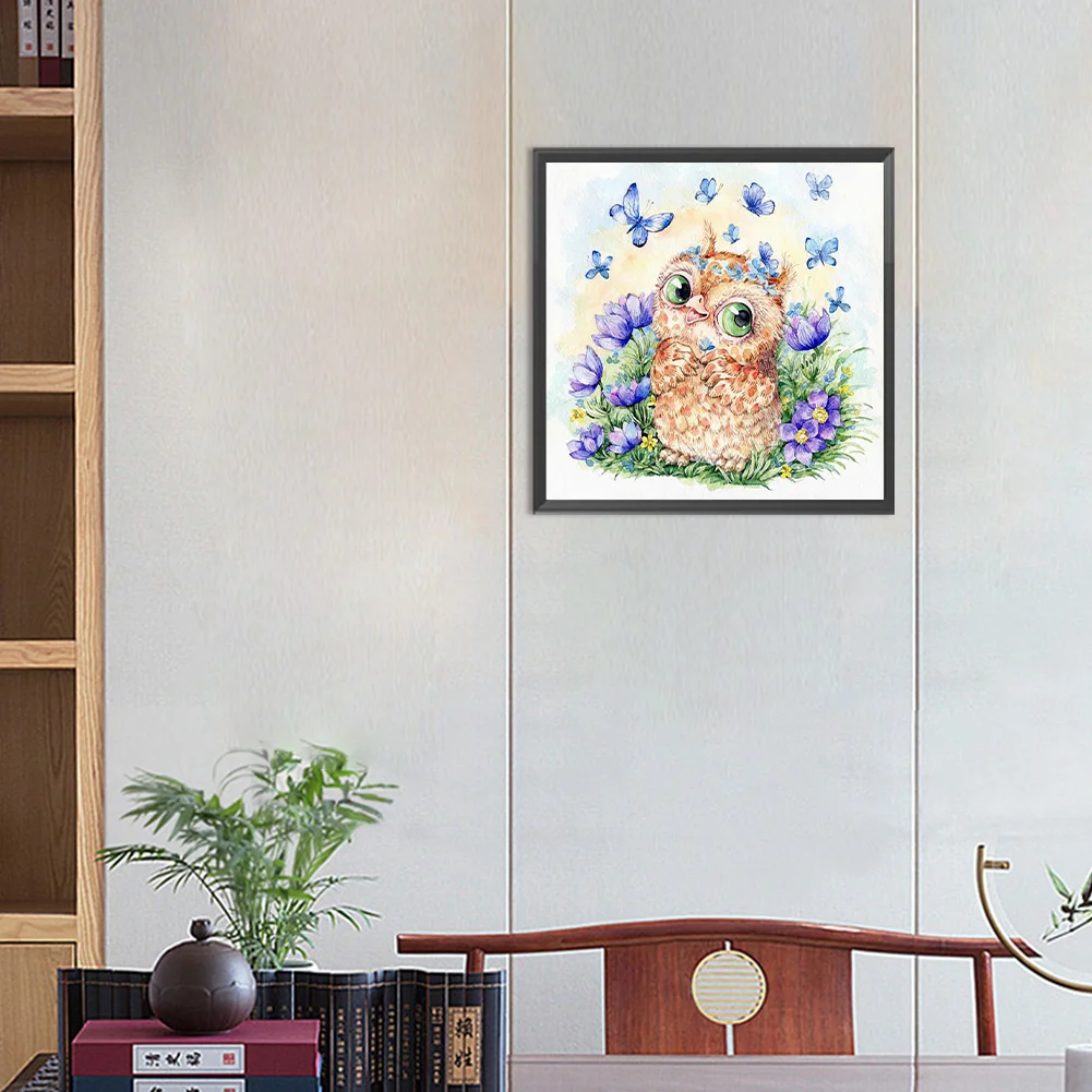 Full Round Diamond Painting 30*30cm - Butterfly Owl