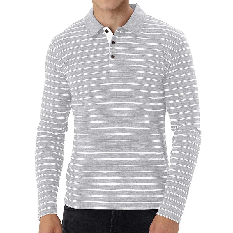 Golf Striped Polo Shirt Custom T-Shirt European and American Men Lapel Long Sleeve