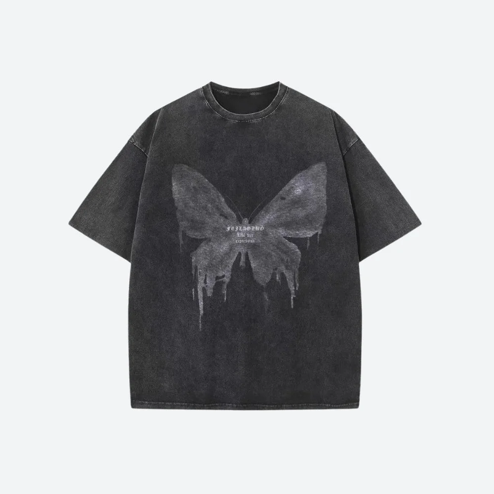 Brownm Distressed Butterfly Tee