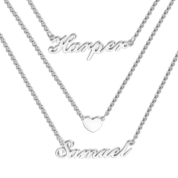 Personalized Name Necklace Multi Layer Heart Necklace