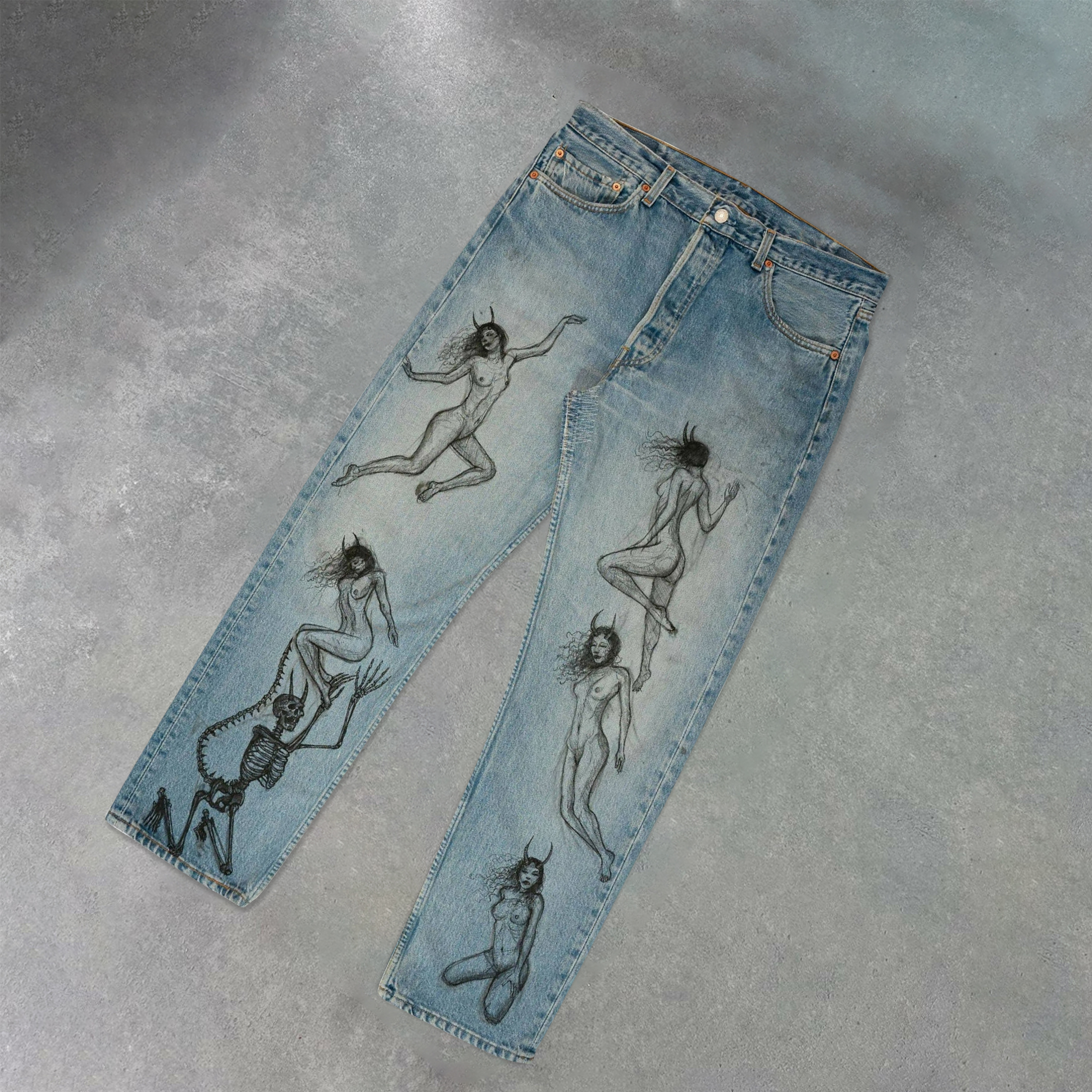 Artistic Print Casual Vintage Jeans