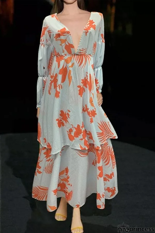 V-neck Sexy Fluttering Long-sleeved Dress