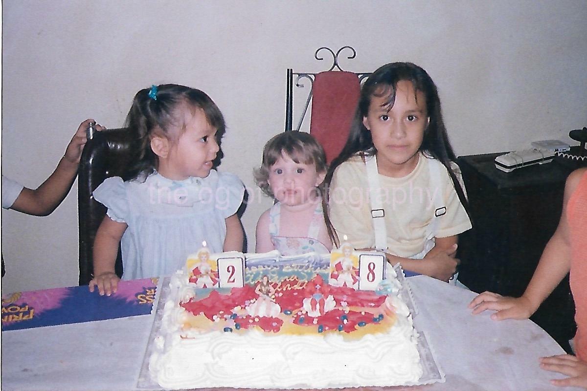 FOUND Photo Poster painting Color BIRTHDAY GIRLS Original Snapshot CAKE 14 17 Y