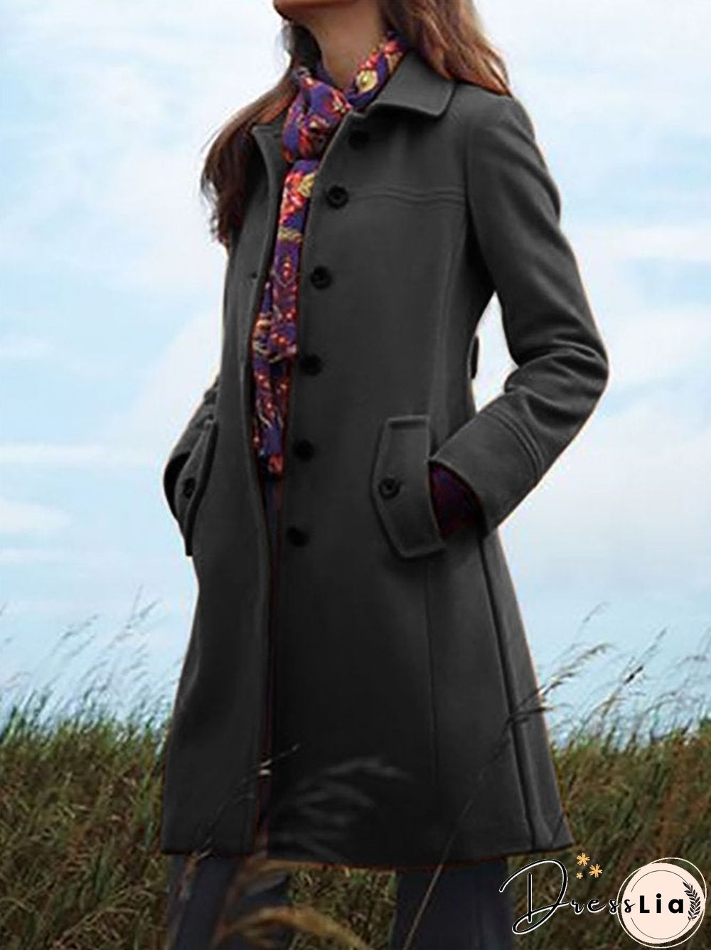 Cotton-Blend Casual Solid Outerwear