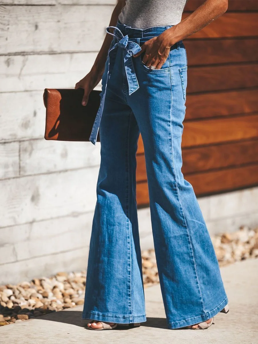 Tie Waist Flare Leg Jeans