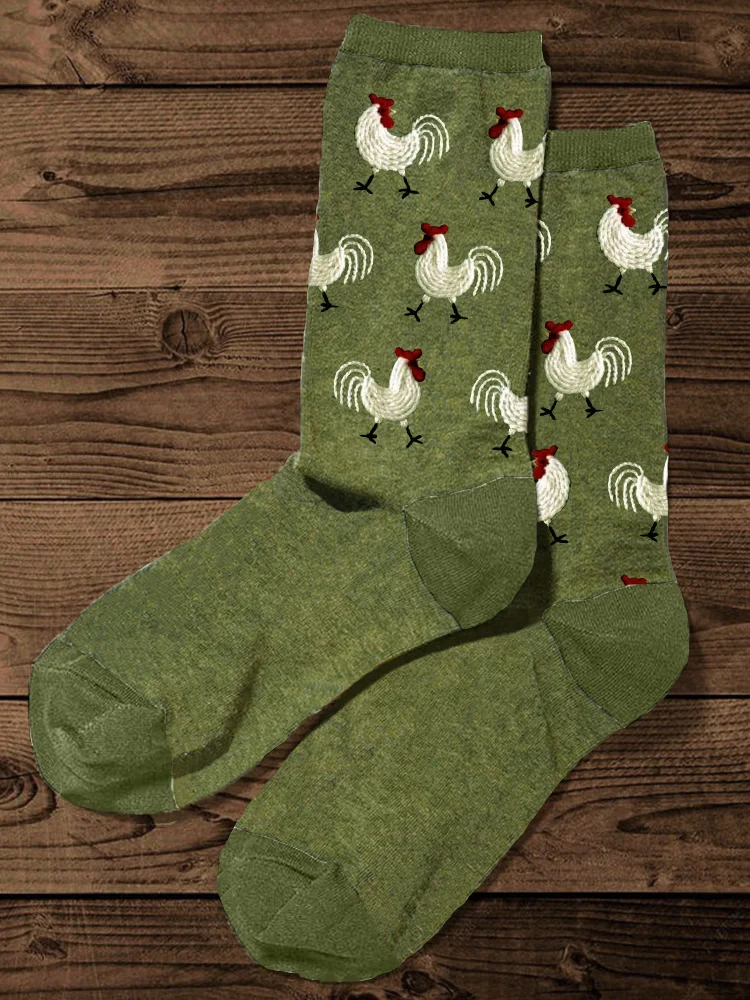 Comstylish Roosters Embroidery Pattern Comfy Knit Socks