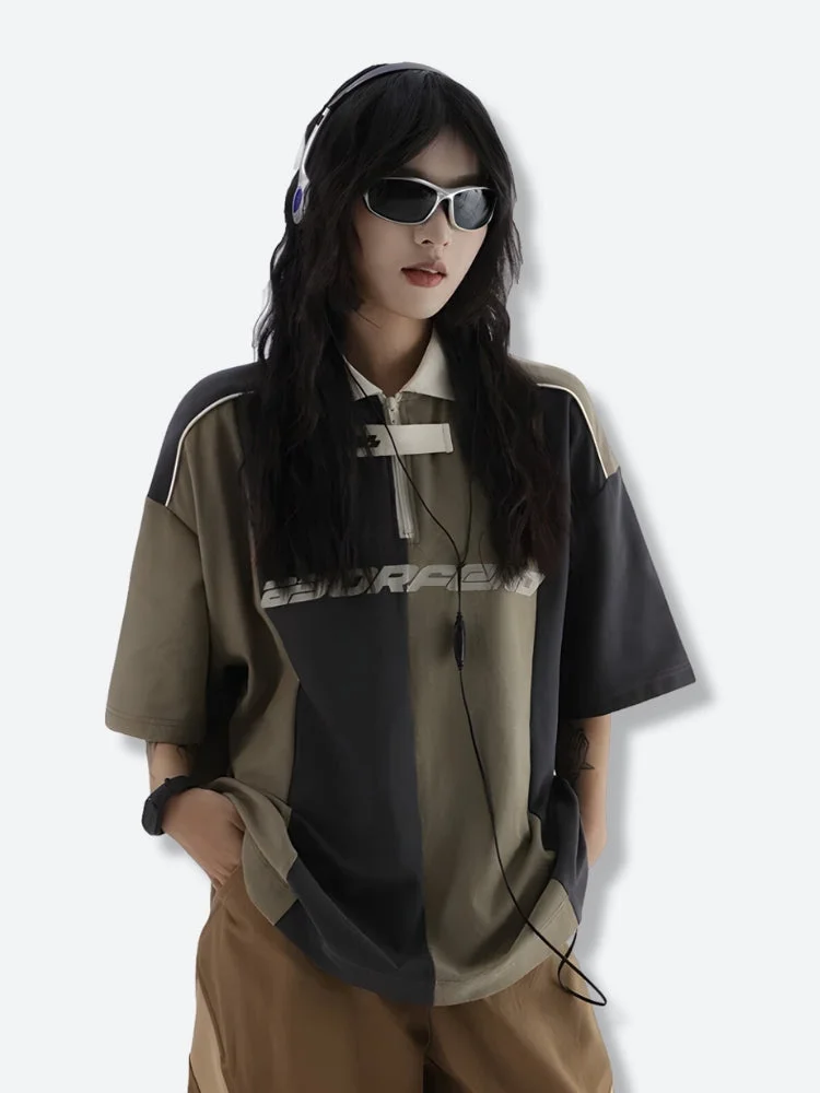 Brownm Half Zip-Up Jersey Top