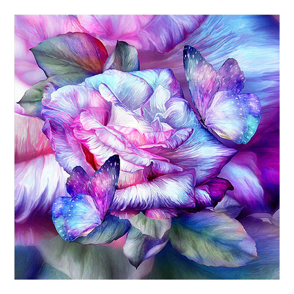 

25*25CM - Butterfly Flower - Round Drill Diamond Painting, 501 Original