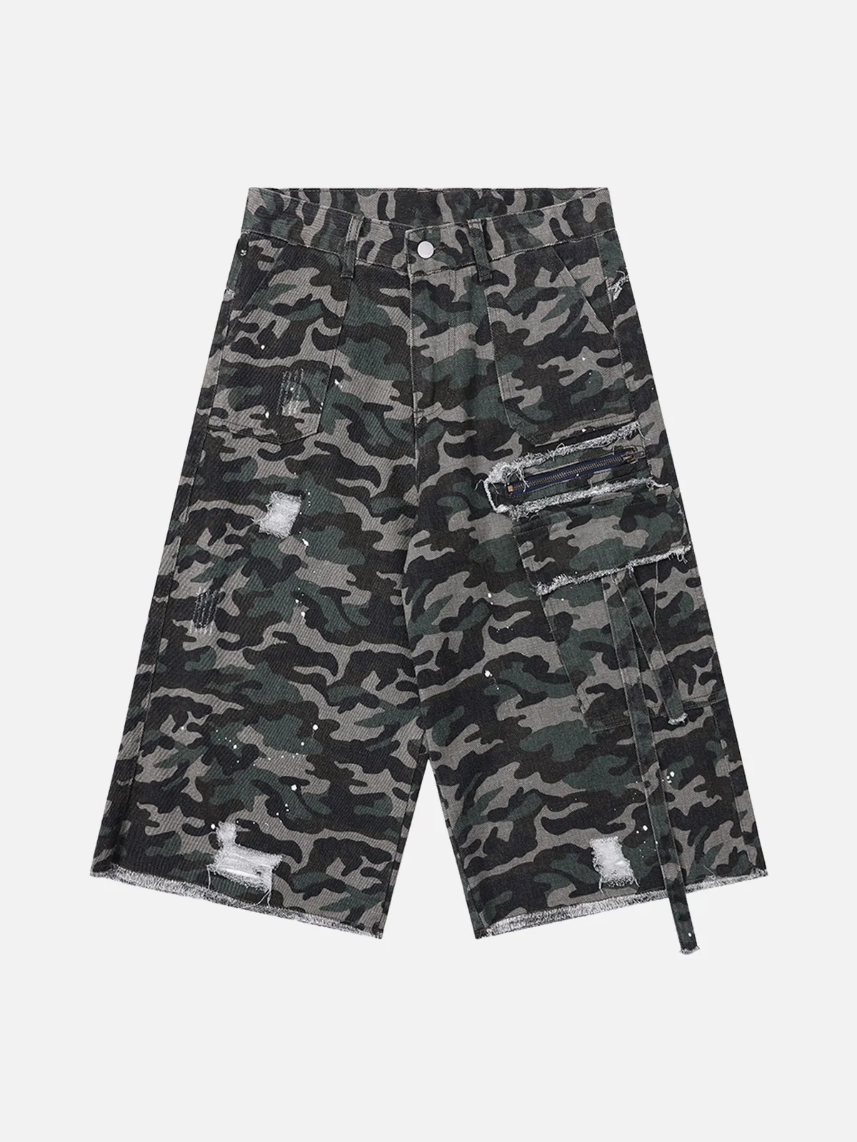 Camouflage Act Chic Distressed Ripped Camouflage Longline Jorts Front