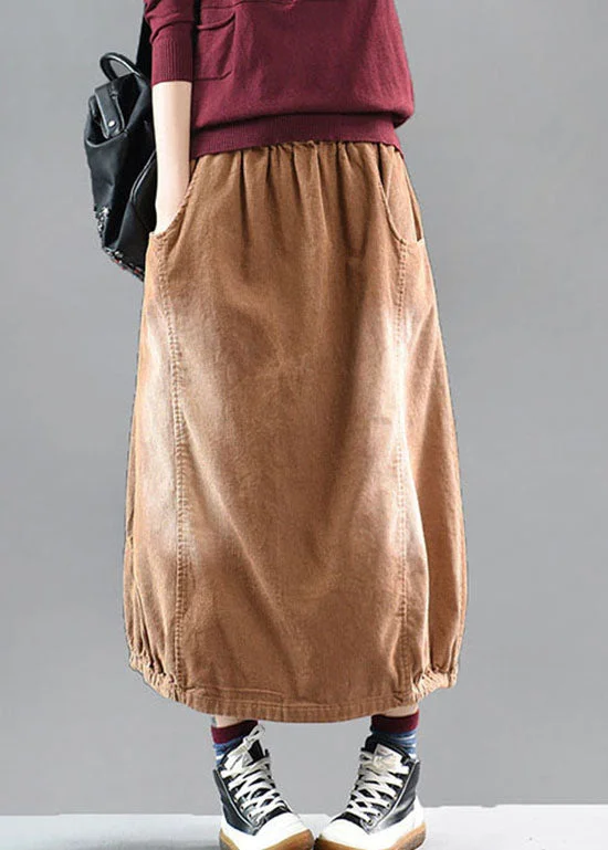 Casual Brown elastic waist Corduroy cotton Skirt Spring