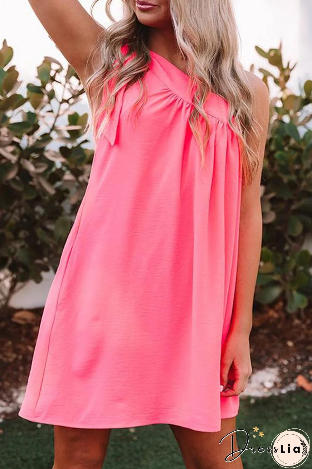 Solid One Shoulder Lace Up Dress