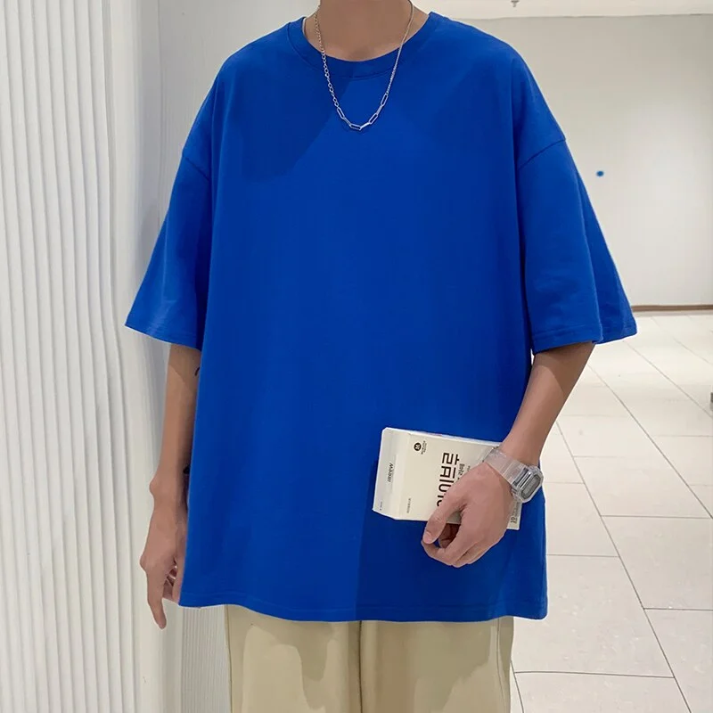 Aonga New Clothing Fashion T-Shirt Men Cotton Mens Summer Tshirts Solid Oversized Tee Shirts 5XL Casual T Shirt for Men Streetwear