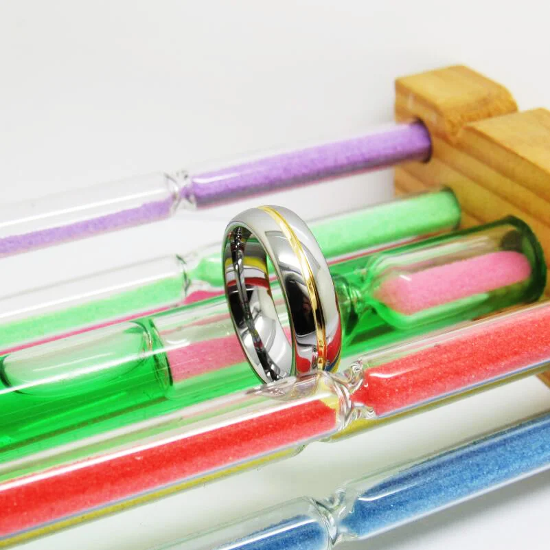 6MM 8MM Women's Or Men's Silver Tungsten Carbide Wedding Matching Rings with Gold Groove Inlay