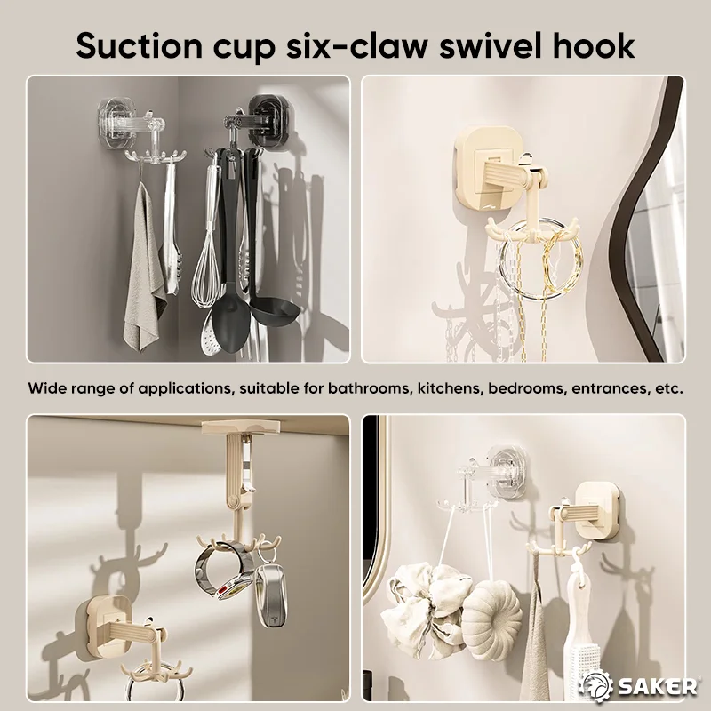 SAKER&reg; Suction Cup Six-Claw Swivel Hook