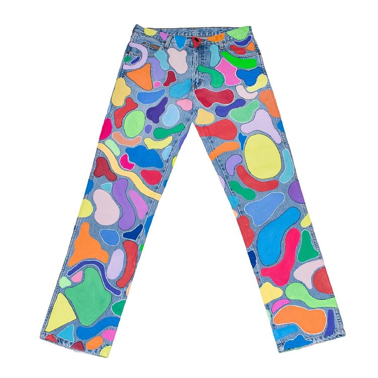 Relaxed Multicolored Patch Print Jeans