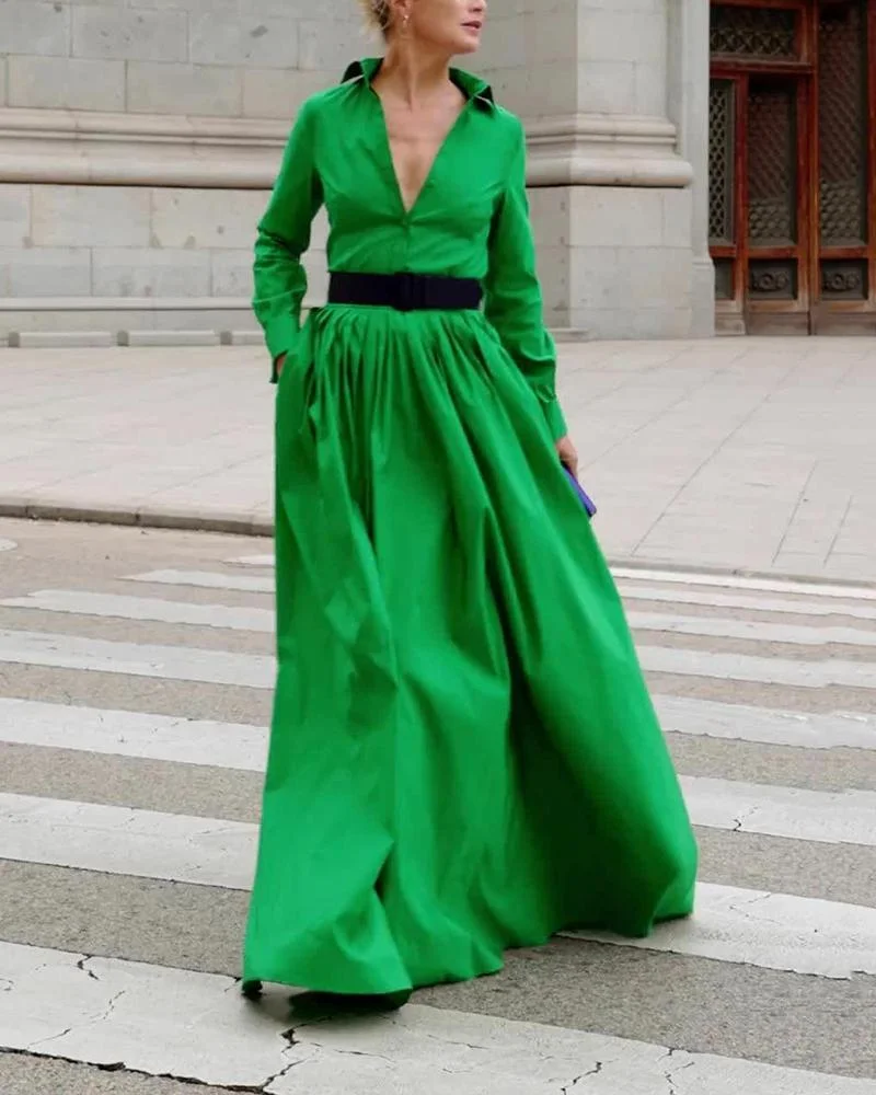 Solid Color Shirt & High Waist Skirt Two Piece Set