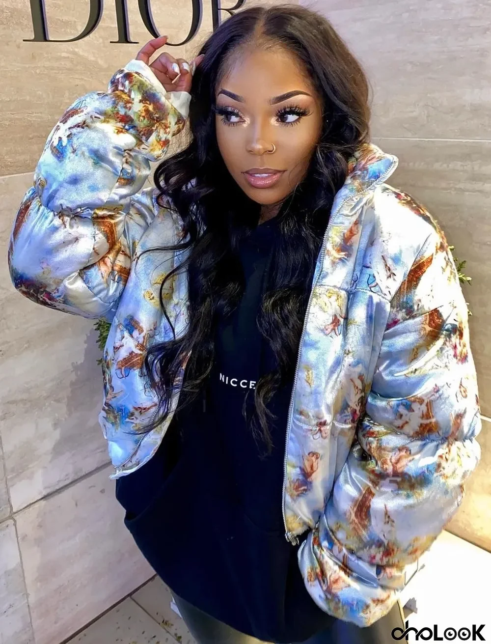 Winter Print Zipped Pad Coat