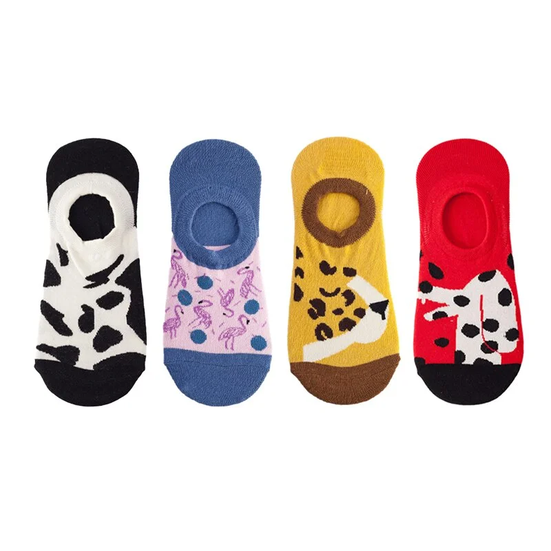 4 Pairs Fashion Summer Women Cotton Socks Cute Pack Female Sport Short Kawaii Funny Print Casual Cute School Girls Street Socks