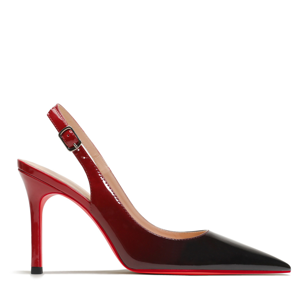 90mm Mid Heels for Women Slingback Pumps Sandals Pointed Toe Pumps Red Bottoms Shoes-MERUMOTE