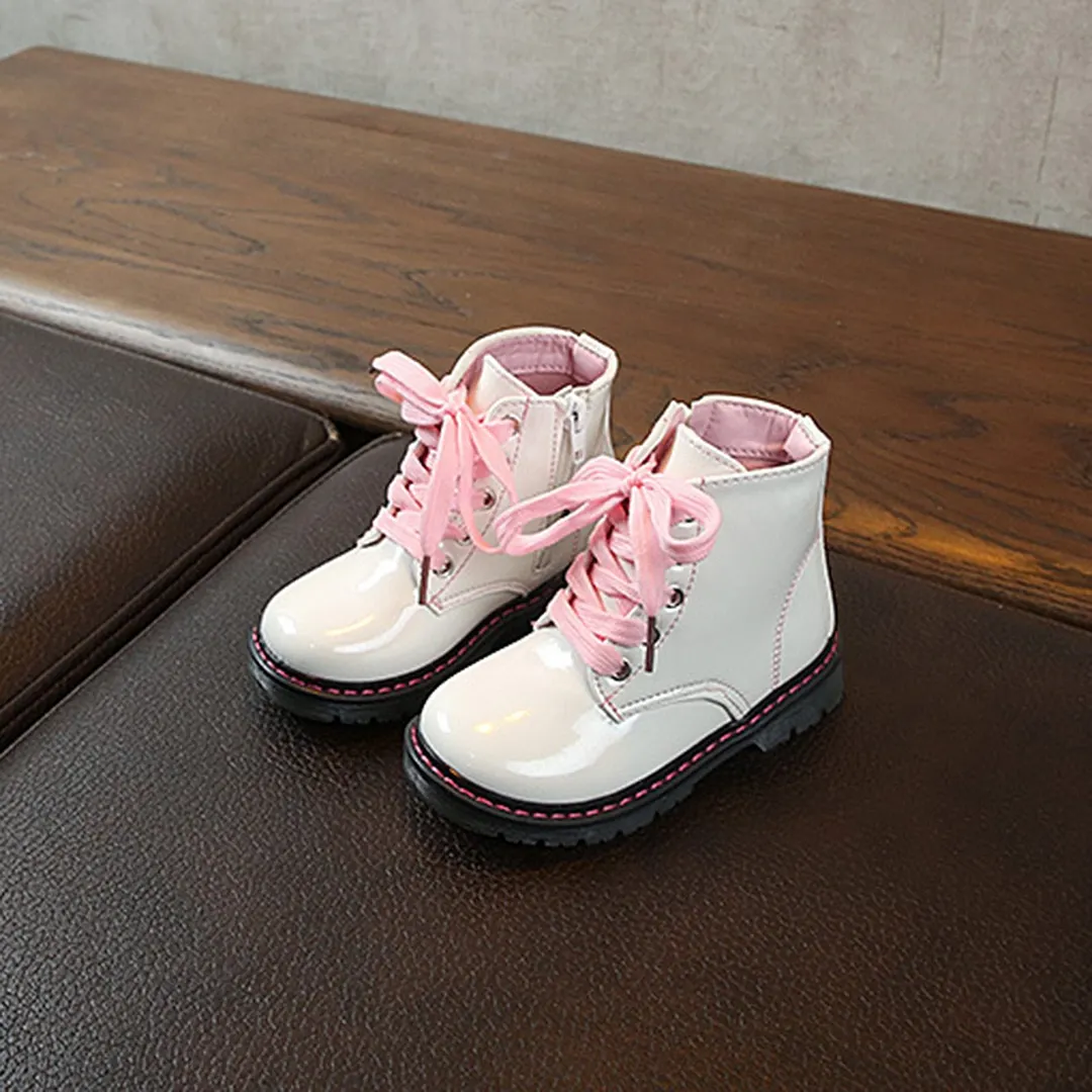 Toddler Girls Boys Martin Boots, Fashion Side Zipper Lace-Up PU Leather Non-Slip Ankle Boots