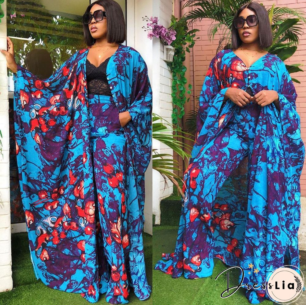 Summer African ClothesFor Women Two Piece Set Dashiki Fashion Long Dress Sets Pants Suits Outfits Party Dresses Plus Size