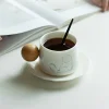 White Porcelain Exquisite Cat and Dog Round Wooden Handle Coffee Cup Set