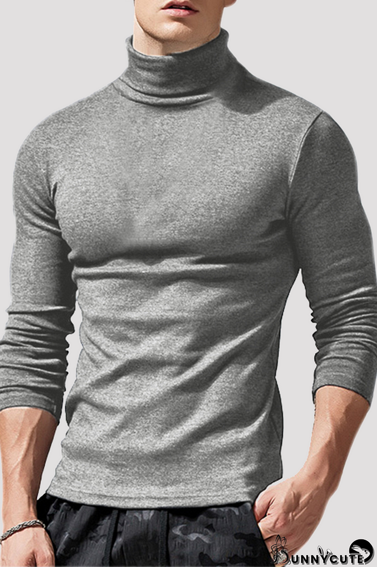 Grey Casual Solid Patchwork Basic Turtleneck Tops