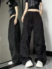 Hedirax Y2k Women Cargo Pants American Hop High Waist Wide Leg Trousers Casual Loose Streetwear Female Vintage Pockets Pants