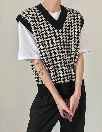Women's Vintage Loose V-Neck Plaid Print Sweater Vest