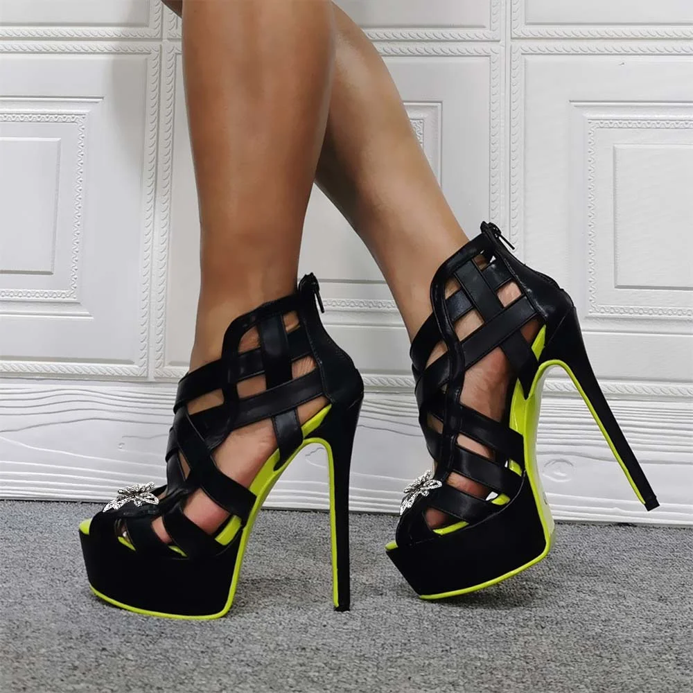 Braided Shoes Stiletto High Heels With Platform