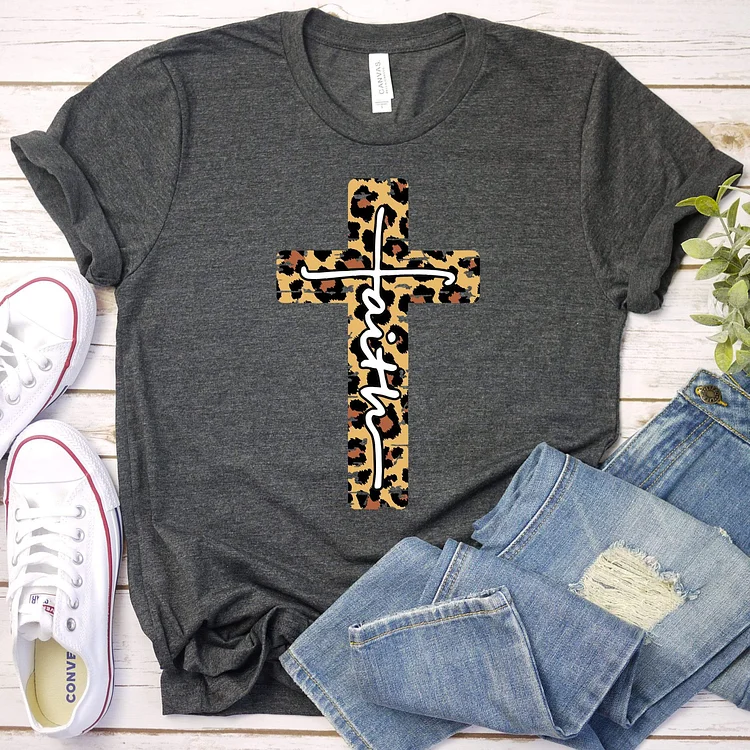 Leopard Faith Cross Tee-Annaletters