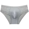 Men's Sexy Transparent Ice Silk Hollow Lace Thin U-convex Briefs