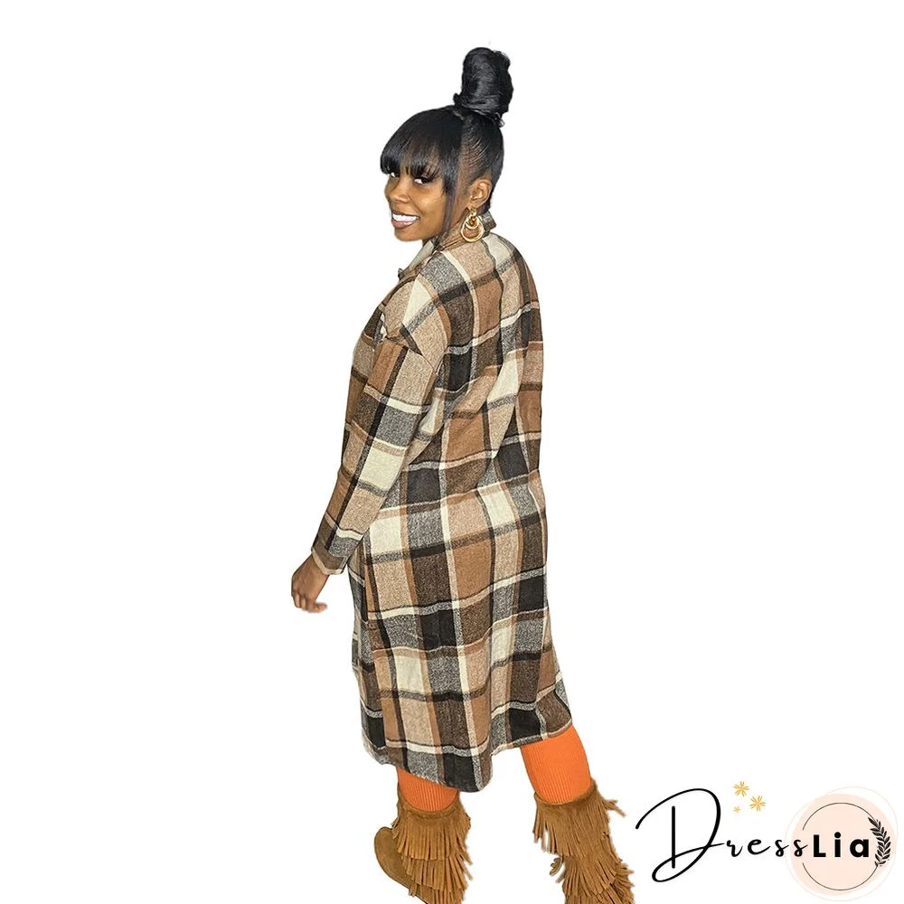 Classic Plaid Single-breasted Woolen Coat