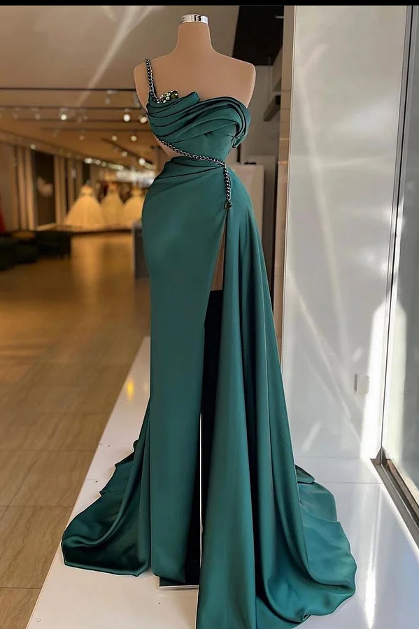 Daisda Dark Green Sleeveless Spaghetti Straps Mermaid Prom Dress 