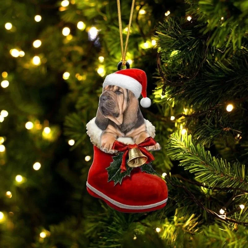 VigorDaily Bloodhound In Santa Boot Christmas Hanging Ornament SB076
