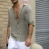 Gioiacombo™ Camicia da uomo in cotone e lino con tasche