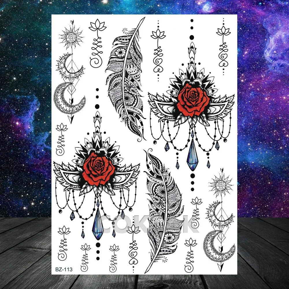 Fashion Space Temporary Tattoos For Kids Women Body Art Face Tatoos Realistic Fake Washable Geometric Flower Wolf Tattoo For Men