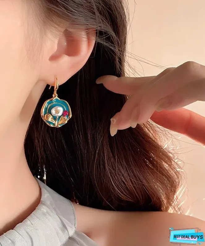 Vintage Gold Sterling Silver Overgild Floral Drop Earrings