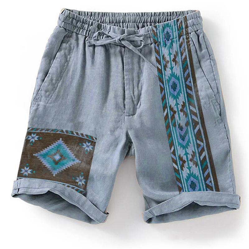 Men's Ethnic Print Beach Drawstring Shorts