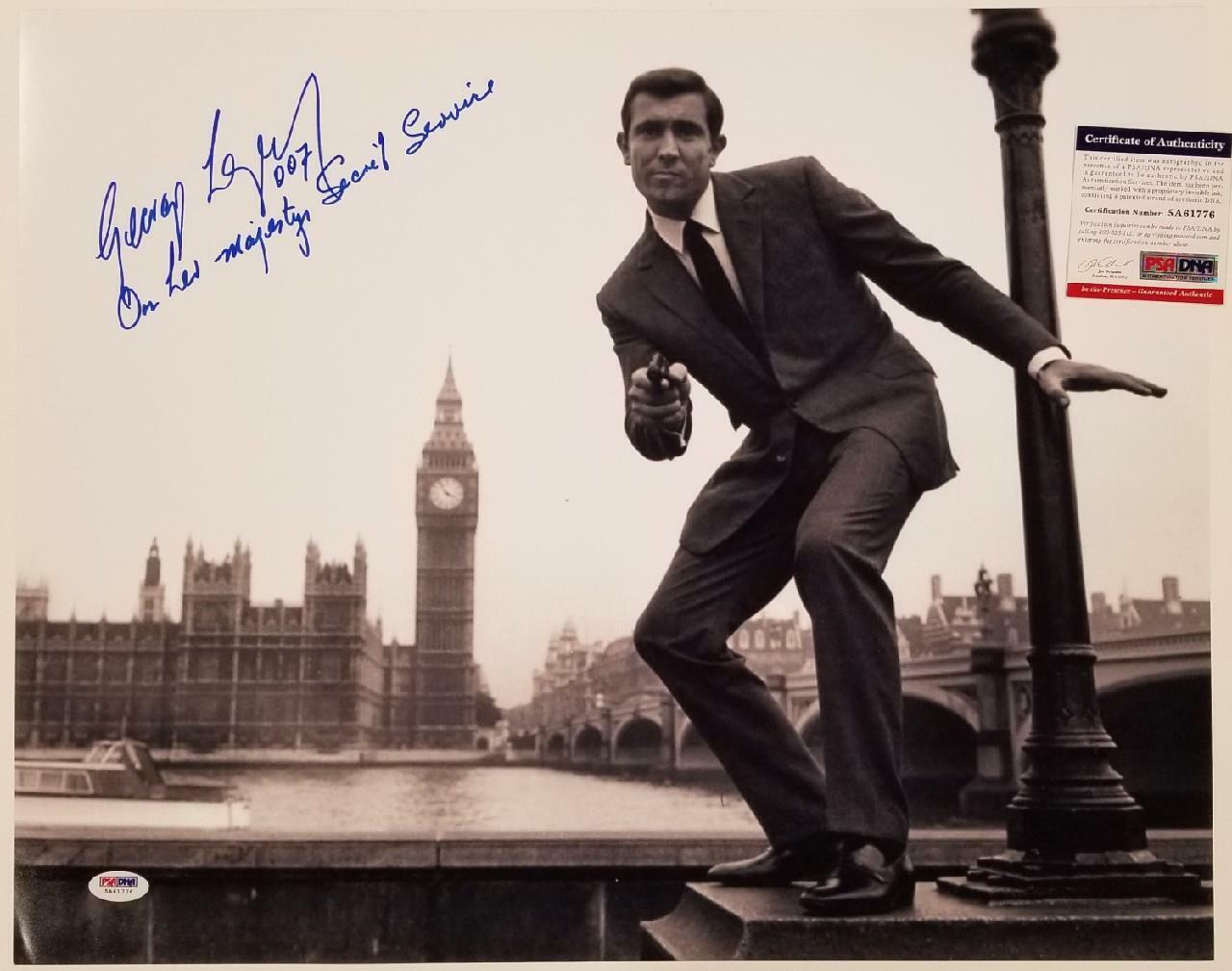 George Lazenby signed 007 James Bond 16x20 Photo Poster painting #1 + INSCRIPTION ~ PSA/DNA COA