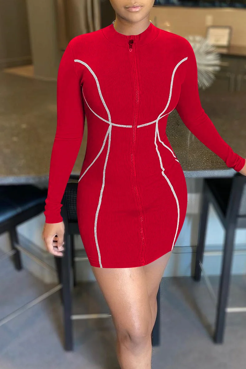 Fashion Casual Solid Split Joint O Neck Long Sleeve Dresses