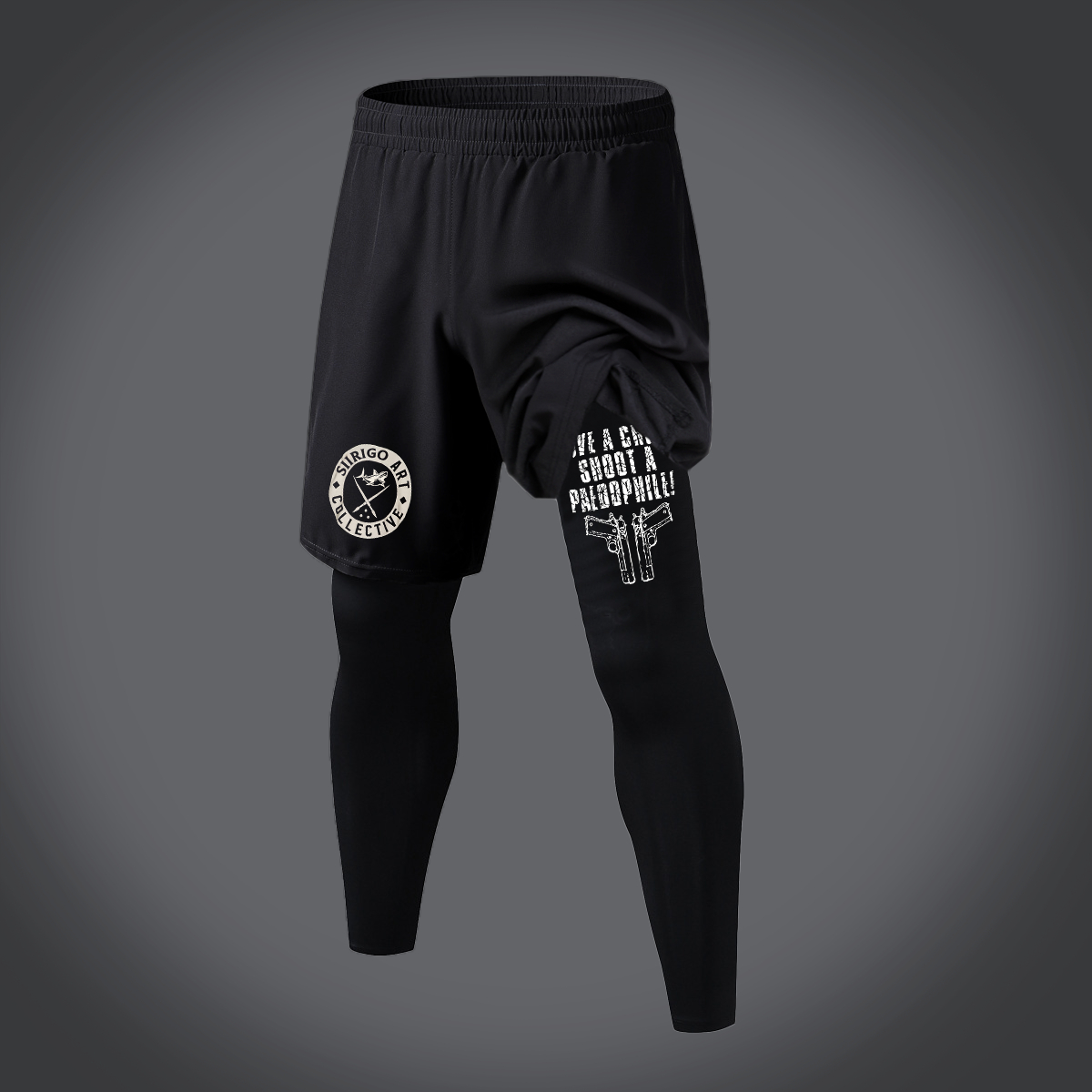 SAVE A CHILD SHOOTING A PAEDOPHILE Graphic Print 2 in 1 Gym Workout With Leggings