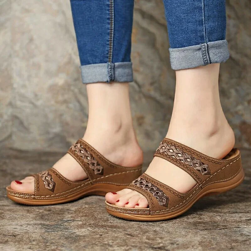 CARTOONH Sandals Orthopedic Slippers Open Toe Summer Shoes Vintage Low Heels Female Platform Shoes Corrector Sponge Walking Sandals