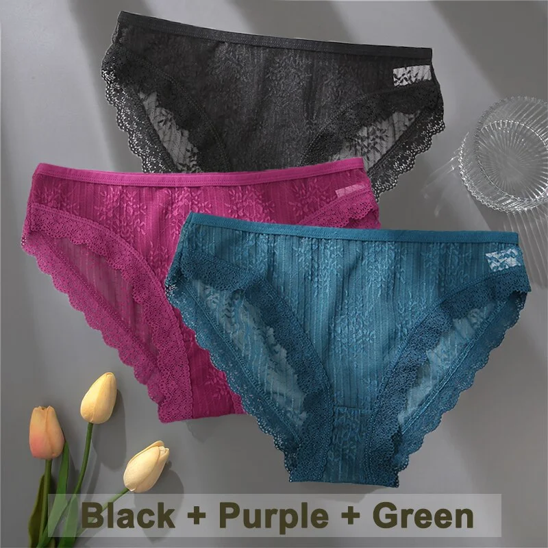 Billionm Women Sexy Lace Panties Solid Color Perspestive Underwear Briefs Low Waist Underpants Female Breathable Intimates Lingerie